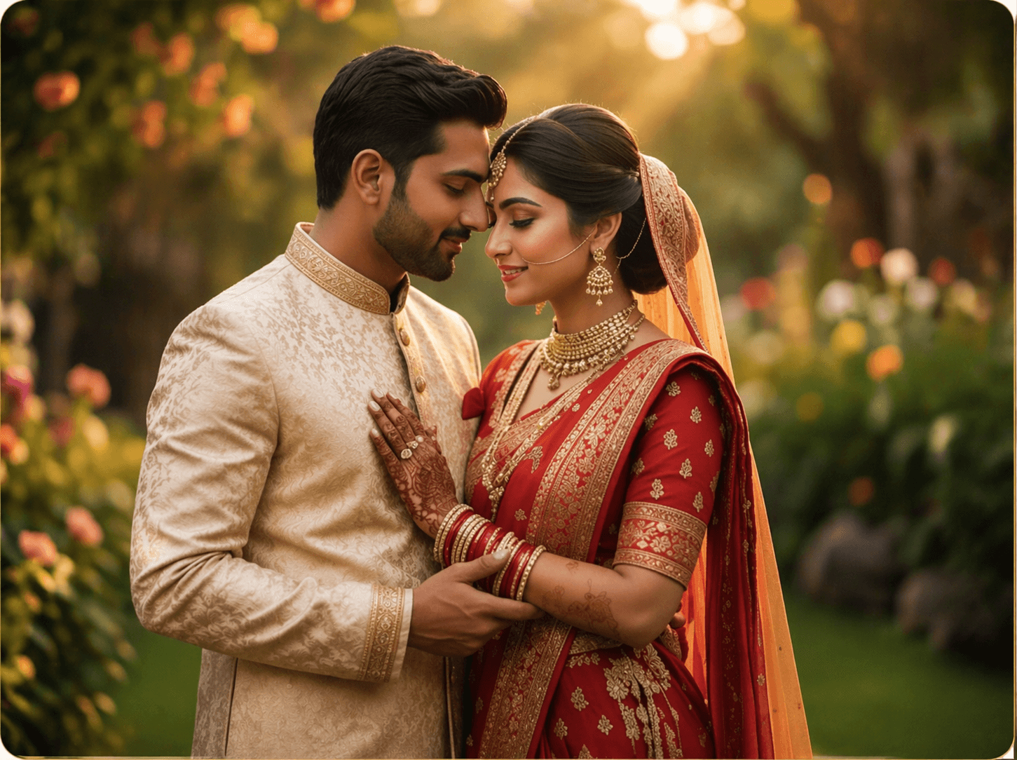Romantic Indian couple in garden